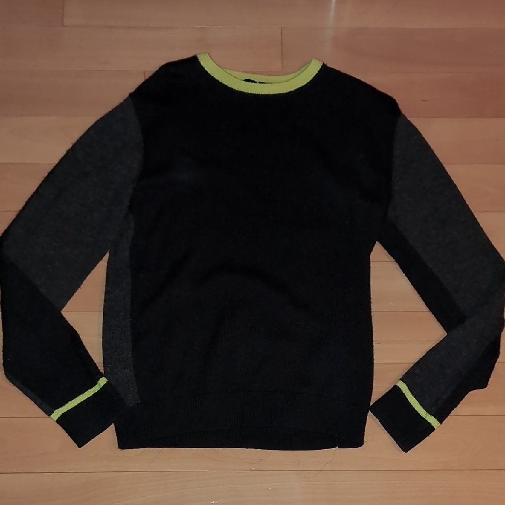 Black and Gray Crewneck Sweater with neon Trim